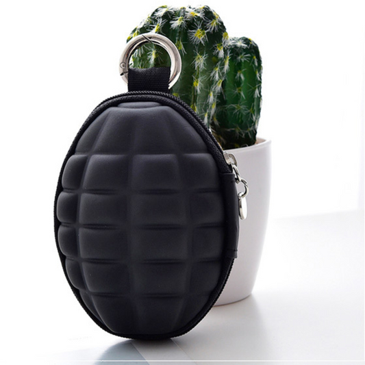Hand Grenade Style Tactical Keychain Zippered Case - Unique Coin Pouch Bag for Wallets and Keys